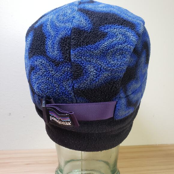 Vintage Patagonia Duckbill Fleece Winter Hat Cap Retro Blue Swirl Print Rare - Picture 3 of 7